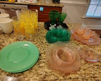 Lots of depression glass.