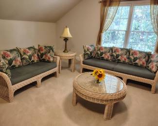 Mid century thick wickered sunroom set
(Very nice well made wicker furniture more not pictured).