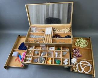 Lot 33 – Vintage Velvet Jewelry Box With Costume Jewelry