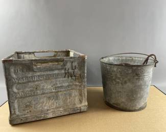 Lot 59 – Vintage Horse Shoes, Metal Crate & More