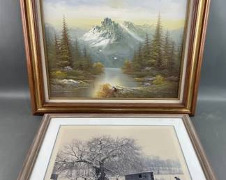 Lot 52 – MCM Landscape Painting & Dick Brown #-ed Print