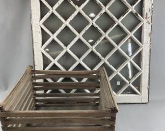 Lot 56 – Vintage Diamond Window Pane & Wooden Crate