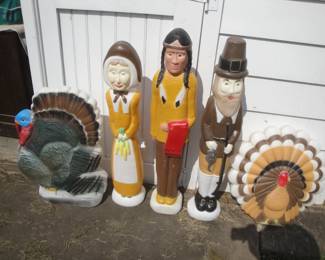 Indian $315, Pilgrim man $105, Pilgrim woman $105, Blue head turkey 150, Red head turkey 120