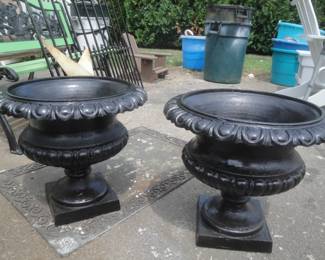 Pair fancy cast iron urns $695 (pr.)
