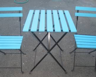 Small French bistro set with iron legs and braces and wood slats $65