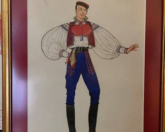 Original Costume Sketch, "The Bartered Bride" by Helen Stevenson West. Gallery Framed Art.