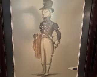 Original Costume Sketch  from "Love's Labours Lost", 1974 Stratford, Ont. by S. Kirkpatrick. Gallery framed art.