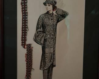 Original Costume Sketch of Jean Simmons in the 1952 film "The Actress" by Artist Walter Plunkett. Gallery framed art.