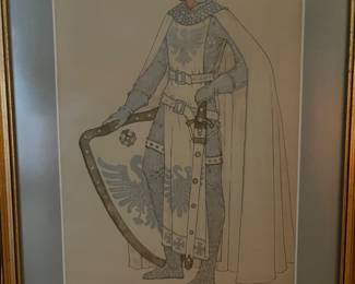 Original Costume Sketch, King, by Helen Stevenson West. Gallery Framed Art.