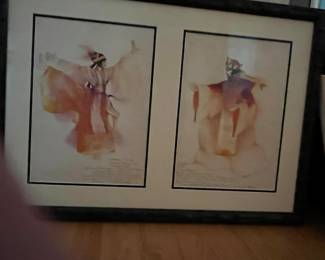 Watercolor, Two Chi Figures. Gallery Framed art.