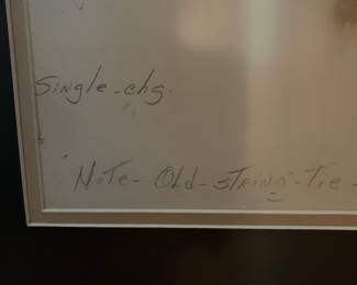 Original Costume Sketch, 1967 Jack Elam in "The Way West" (signed by him). Sketch by Norma Koch. Gallery framed and contains a piece of the actual costume fabric.