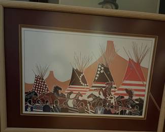 Paul Gobel Print, "Indians & Horses", Gallery Framed.