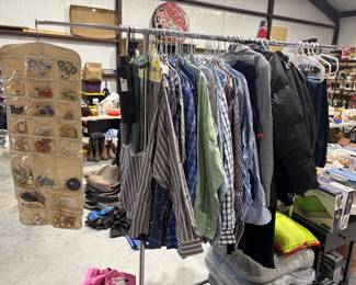 Men's XL shirts, vintage Harley Davidson jackets, pants, etc.