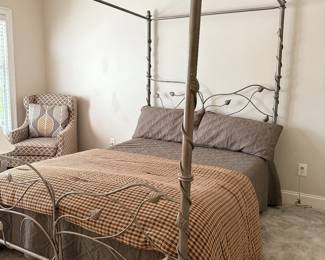 Metal queen bed, king bedding