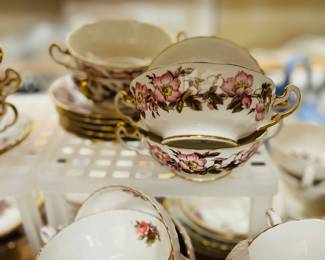 Vintage English double handled bullion bowls with saucers $20