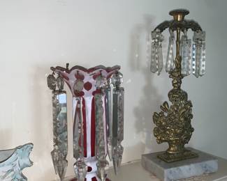 Cranberry lusters -pair, girandole -pairs