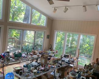 tables of treasures in the sun room