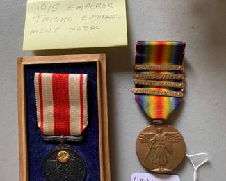 1915 Japanese Emperor coronation medal; British WW1 Victory Medal with 4 Bars