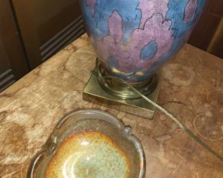 lamp and art glass ash tray
