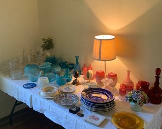 Blue, pink, cranberry, clear and opalescent glass