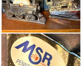 MSR Imports brass train engine tape dispenser and stapler