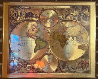 Framed gold foil Nova Orbis Tabvla in Lucem Edita by A.F. de Wit