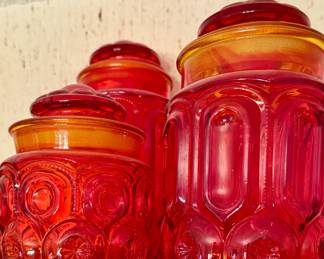 Amberina L. E. Smith Moon and Stars Canister Set - Pressed Glass