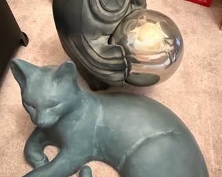 Cat and owl statues