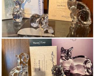 Lenox glass and crystal cat figurines