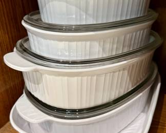 French White CorningWare Casserole Dishes with Lids