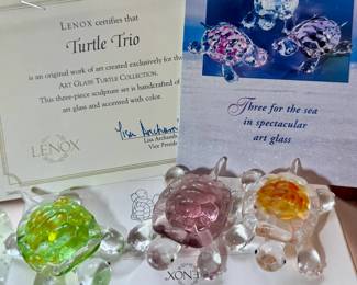 Lenox Turtle Trio Art Glass Set