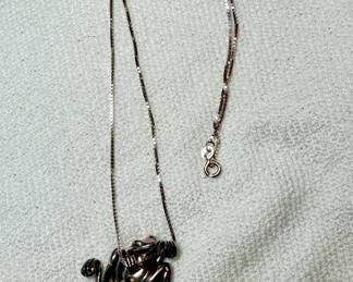 Frog Pendant Hanging onto Sterling Chain 