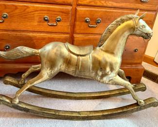 Large brass rocking horse statue