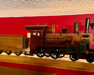 Wooden train engine and coal car