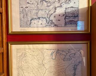 Framed vintage map reproductions