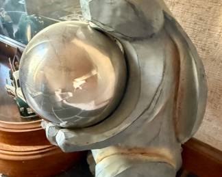 Rabbit with gazing ball statue