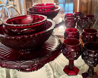 Avon Ruby Red "King's Crown" Pattern Glassware 