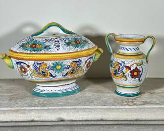 Italian Pottery Tureen And Vase
