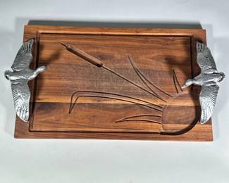 BRUCE FOX DESIGN PEWTER DUCK HANDLED CUTTING BOARD
