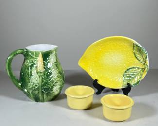 (4pc) Ceramic Tulip Pitcher, Lemon Dish And Small Bowls
