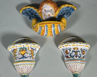 (3pc) Italian Pottery Wall Pockets / Wall Fonts
