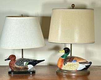 PAIR GLAZED CERAMIC DUCK FORM LAMPS
