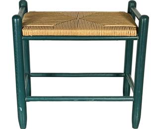 GREEN PAINTED COUNTRY RUSH STOOL
