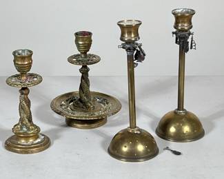 (4pc) Unique Brass Candle Stick Holders With Serpents And Charms
