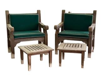 (4pc) SMITH & HAWKEN TEAK WOOD OUTDOOR ARMCHAIRS & SIDE TABLES
