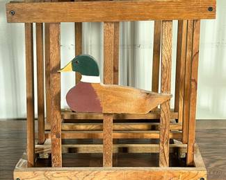 CARVED & PAINTED DECOY DUCK WOODEN BASKET

