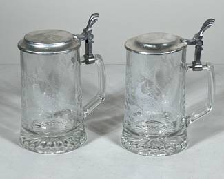 (2pc) ALWE Etched Glass Beer Steins

