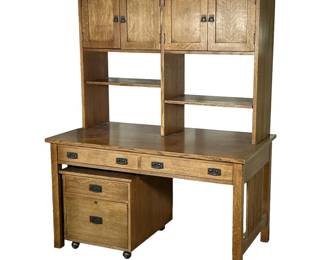STICKLEY OAK MISSION STYLE COMPUTER DESK WITH HUTCH TOP
