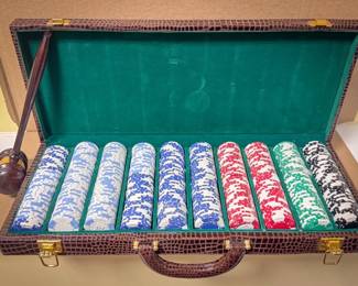 Poker Chip Set in Faux Croc Case
