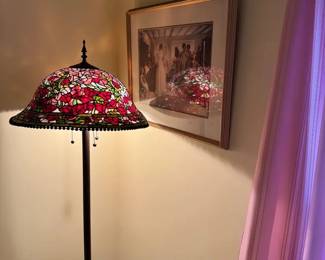 Tiffany Style Red Floral Floor Lamp

